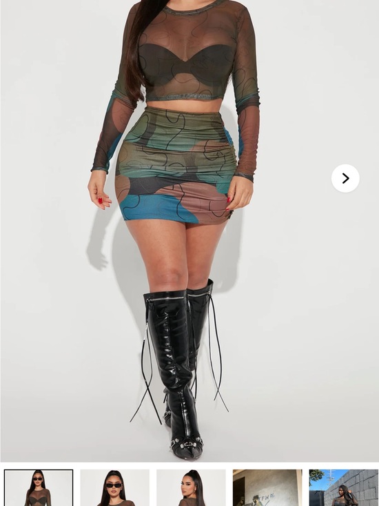 Fashion Nova Dresses & Skirts - Fashion Nova Multicolor Abstract Mesh Ruched Mini Skirt